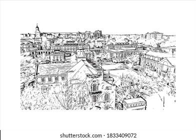 Building view with landmark of Baltimore is the most populous city in the U.S. state of Maryland. Hand drawn sketch illustration on vector.