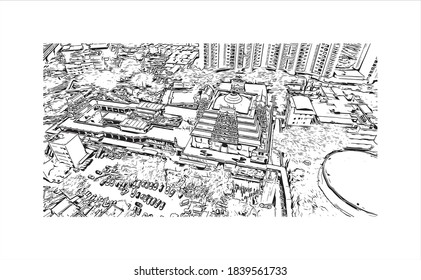 Building view with landmark of Bangalore is the capital of Karnataka. Hand drawn sketch illustration in vector.
