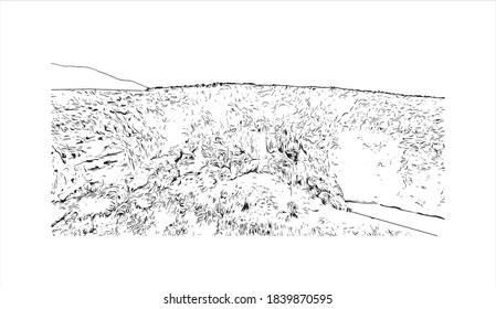 Building view with landmark of Banjaluka is the second largest city in Bosnia. Hand drawn sketch illustration in vector.