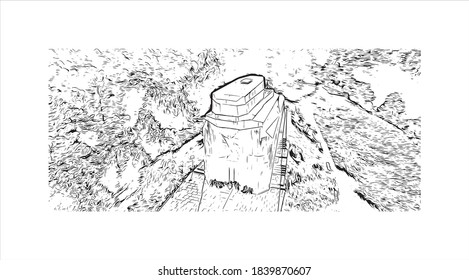 Building view with landmark of Banjaluka is the second largest city in Bosnia. Hand drawn sketch illustration in vector.