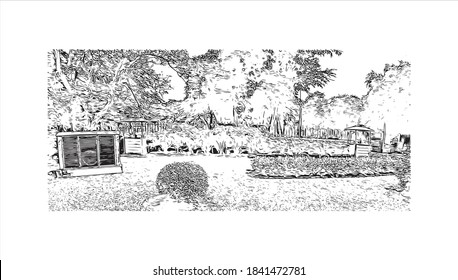 Building view with landmark of Bankura district is an administrative unit in the Indian state of West Bengal. Hand drawn sketch illustration in vector.