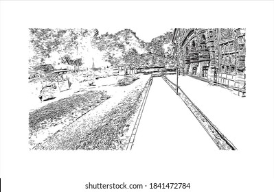 Building view with landmark of Bankura district is an administrative unit in the Indian state of West Bengal. Hand drawn sketch illustration in vector.