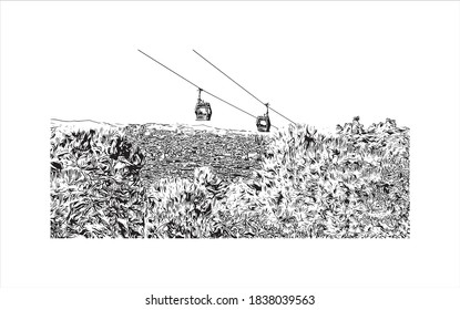 Building view with landmark of Barcelona is a city on the coast of northeastern Spain. Hand drawn sketch illustration in vector.