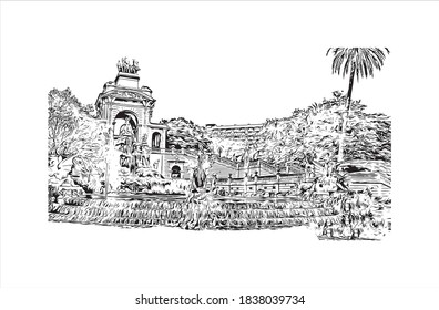 Building view with landmark of Barcelona is a city on the coast of northeastern Spain. Hand drawn sketch illustration in vector.
