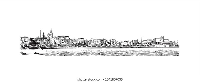 Building view with landmark of Bari is the capital city of Italy. Hand drawn sketch illustration in vector.