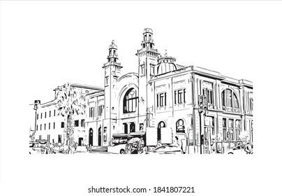 Building view with landmark of Bari is the capital city of Italy. Hand drawn sketch illustration in vector.