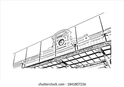 Building view with landmark of Bari is the capital city of Italy. Hand drawn sketch illustration in vector.