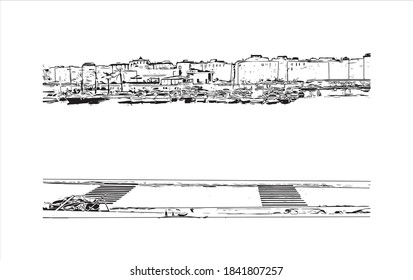 Building view with landmark of Bari is the capital city of Italy. Hand drawn sketch illustration in vector.