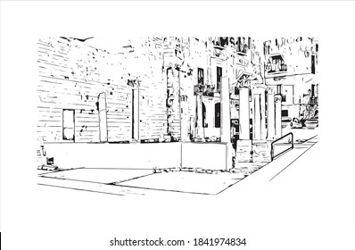 Building view with landmark of Bari is the capital city of Italy. Hand drawn sketch illustration in vector.