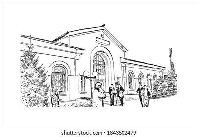 Construir vistas con un punto de referencia de Barnaul es la mayor ciudad y centro administrativo de Rusia. Dibujo a mano de ilustración de esbozo en vector.