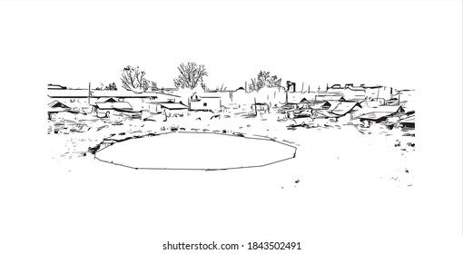 Building view with landmark of Barnaul is the largest city and administrative center of Russia. Hand drawn sketch illustration in vector.