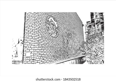 Building view with landmark of Barnaul is the largest city and administrative center of Russia. Hand drawn sketch illustration in vector.