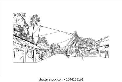 Building view with landmark of Barrackpore is a city in the West Bengal state of India. Hand drawn sketch illustration in vector.