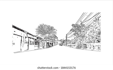 Construir vistas con un punto de referencia de Barrackpore es una ciudad en el estado de Bengala Occidental de la India. Dibujo a mano de ilustración de esbozo en vector.