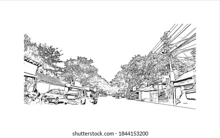 Building view with landmark of Barrackpore is a city in the West Bengal state of India. Hand drawn sketch illustration in vector.