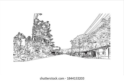 Building view with landmark of Barrackpore is a city in the West Bengal state of India. Hand drawn sketch illustration in vector.