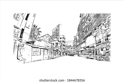 Building view with landmark of Barrackpore is a city in the West Bengal state of India. Hand drawn sketch illustration in vector.