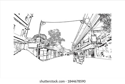 Building view with landmark of Barrackpore is a city in the West Bengal state of India. Hand drawn sketch illustration in vector.