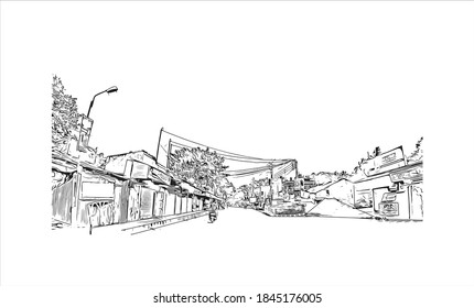 Building view with landmark of Barrackpore is a city in the West Bengal state of India. Hand drawn sketch illustration in vector.