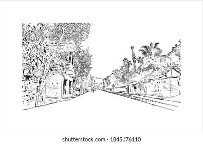 Building view with landmark of Barrackpore is a city in the West Bengal state of India. Hand drawn sketch illustration in vector.