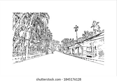 Building view with landmark of Barrackpore is a city in the West Bengal state of India. Hand drawn sketch illustration in vector.