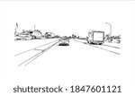 Building view with landmark of Barrie is a city and manifesting regional centre in Canada. Hand drawn sketch illustration in vector.