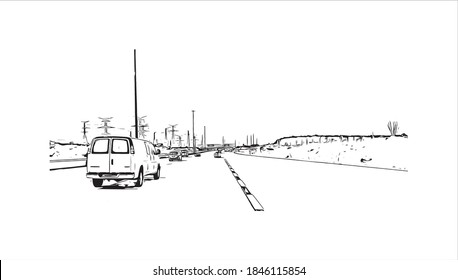 Building view with landmark of Barrie is a city and manifesting regional centre in Canada. Hand drawn sketch illustration in vector.