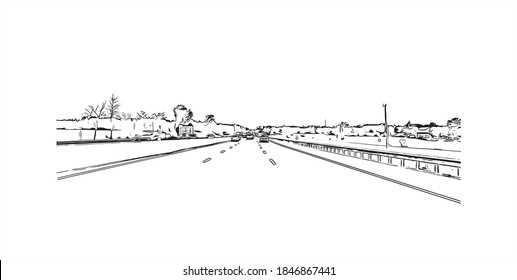 Building view with landmark of Barrie is a city and manifesting regional centre in Canada. Hand drawn sketch illustration in vector.