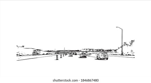 Building view with landmark of Barrie is a city and manifesting regional centre in Canada. Hand drawn sketch illustration in vector.