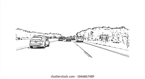 Building view with landmark of Barrie is a city and manifesting regional centre in Canada. Hand drawn sketch illustration in vector.