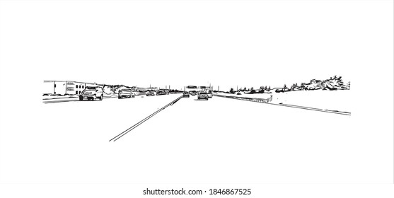 Building view with landmark of Barrie is a city and manifesting regional centre in Canada. Hand drawn sketch illustration in vector.