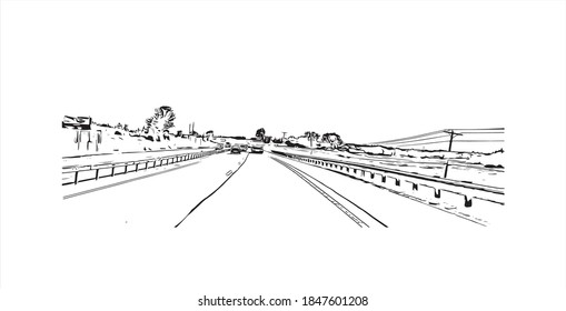 Building view with landmark of Barrie is a city and manifesting regional centre in Canada. Hand drawn sketch illustration in vector.