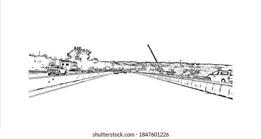 Building view with landmark of Barrie is a city and manifesting regional centre in Canada. Hand drawn sketch illustration in vector.