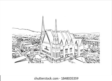 Der Blick auf den Bau mit Wahrzeichen Batangas ist eine Provinz auf den Philippinen. Handgezeichnete Skizzengrafik in Vektorgrafik.