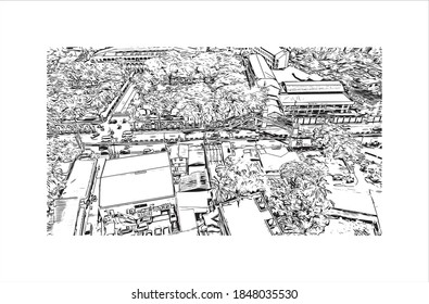 Der Blick auf den Bau mit Wahrzeichen Batangas ist eine Provinz auf den Philippinen. Handgezeichnete Skizzengrafik in Vektorgrafik.