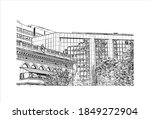 Building view with landmark of Baton Rouge is a city in Louisiana. Hand drawn sketch illustration in vector.