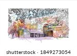 Building view with landmark of Baton Rouge is a city in Louisiana. Watercolor splash with hand drawn sketch illustration in vector.