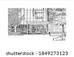 Building view with landmark of Baton Rouge is a city in Louisiana. Hand drawn sketch illustration in vector.