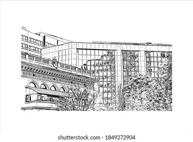 Construir vistas a Baton Rouge es una ciudad de Luisiana. Dibujo a mano de ilustración de esbozo en vector.