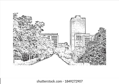 Building view with landmark of Baton Rouge is a city in Louisiana. Hand drawn sketch illustration in vector.