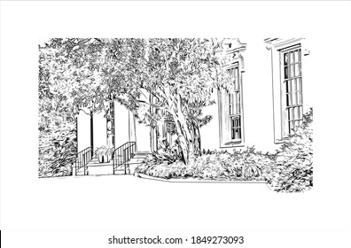 Building view with landmark of Baton Rouge is a city in Louisiana. Hand drawn sketch illustration in vector.