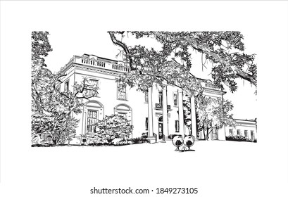Die Stadt Louisiana ist ein Ort, an dem sich die Stadt Baton Rouge befindet. Handgezeichnete Skizzengrafik in Vektorgrafik.