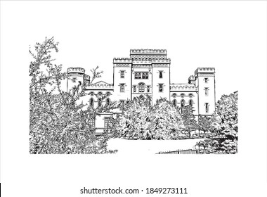 Building view with landmark of Baton Rouge is a city in Louisiana. Hand drawn sketch illustration in vector.