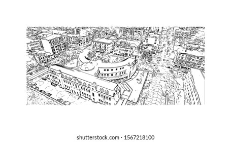 Building view with landmark of Batumi, a Black Sea resort and port city, is the capital of the Georgian republic of Adjara. Hand drawn sketch illustration in vector.