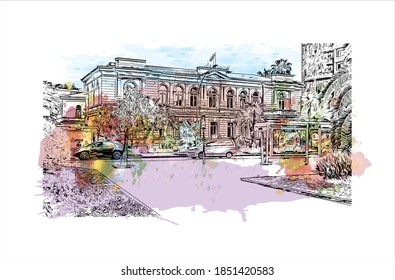 Construir vistas con monumentos de Batumi es la segunda ciudad más grande de Georgia. Salto de color de agua con ilustración de esbozo dibujada a mano en vector.