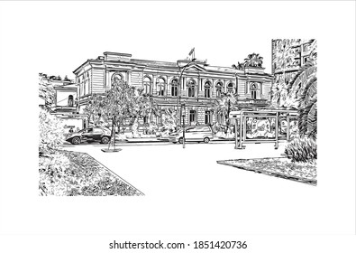Building view with landmark of Batumi is the second largest city in Georgia. Hand drawn sketch illustration in vector.