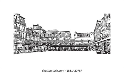 Building view with landmark of Batumi is the second largest city in Georgia. Hand drawn sketch illustration in vector.