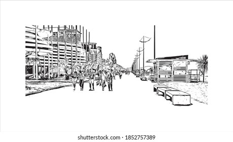 Construir vistas con monumentos de Batumi es la segunda ciudad más grande de Georgia. Dibujo a mano de ilustración de esbozo en vector.