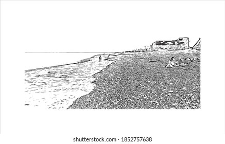 Der Bau mit Wahrzeichen Batumi ist die zweitgrößte Stadt Georgiens. Handgezeichnete Skizzengrafik in Vektorgrafik.