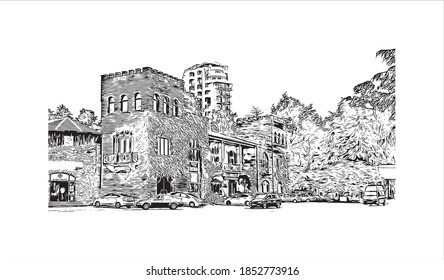 Construir vistas con monumentos de Batumi es la segunda ciudad más grande de Georgia. Dibujo a mano de ilustración de esbozo en vector.